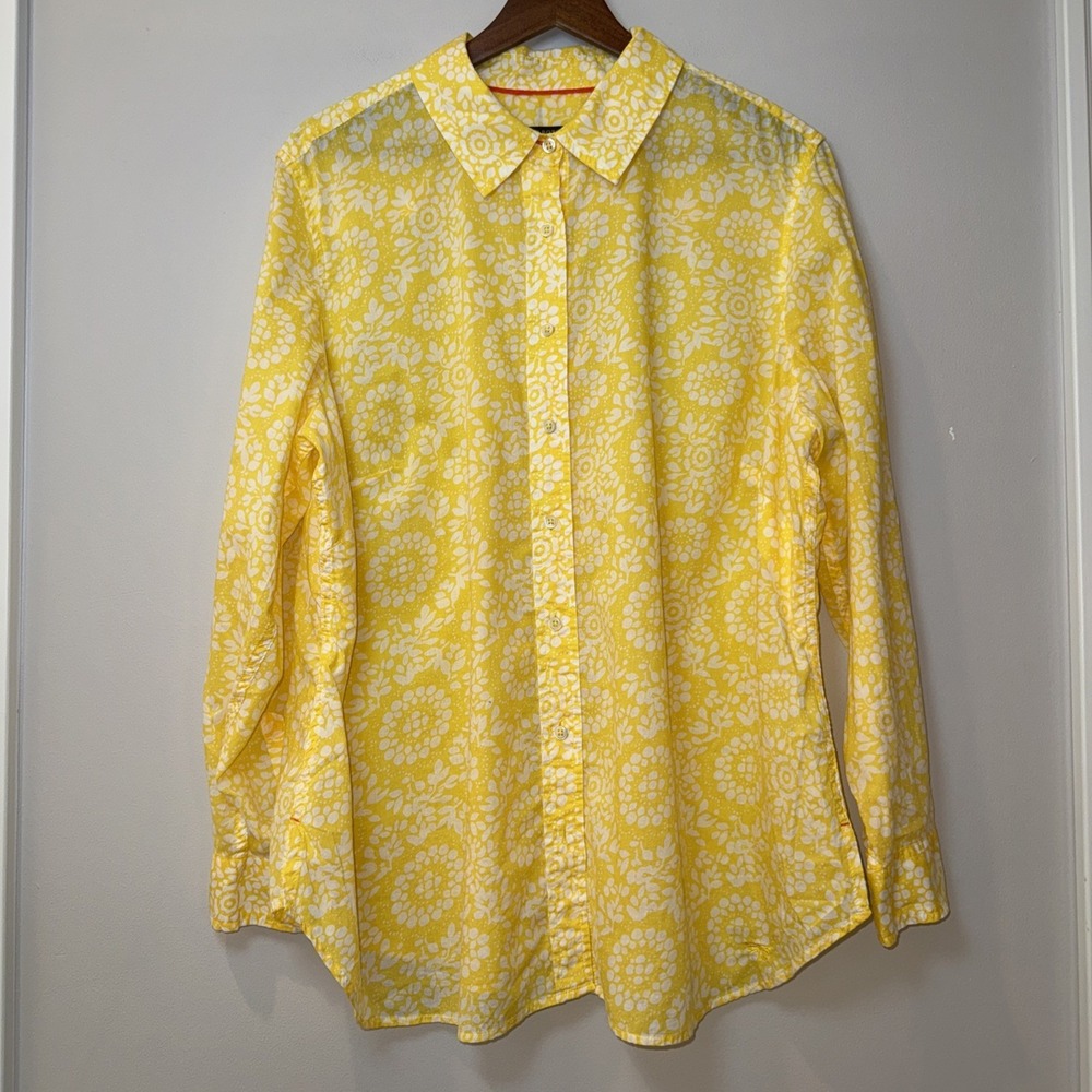 Talbots‎ 2XP Lightweight 100% Cotton Gauze Floral Button Shirt Yellow EUC